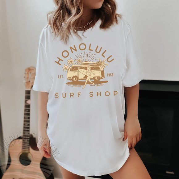 Tops - Honolulu Surf Shop Graphic T-shirt, Beach Shirt, Bikini Cover Up, Graphic Tee